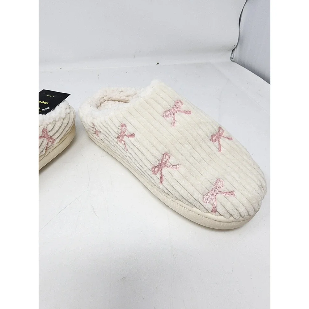 Art Class Landry Bow Slippers Off-White Pink Bows Girls Size M 2-3 New